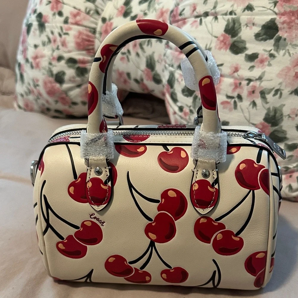 Coach Cherry Print Satchel - Cream and Red - Picture 3 of 4